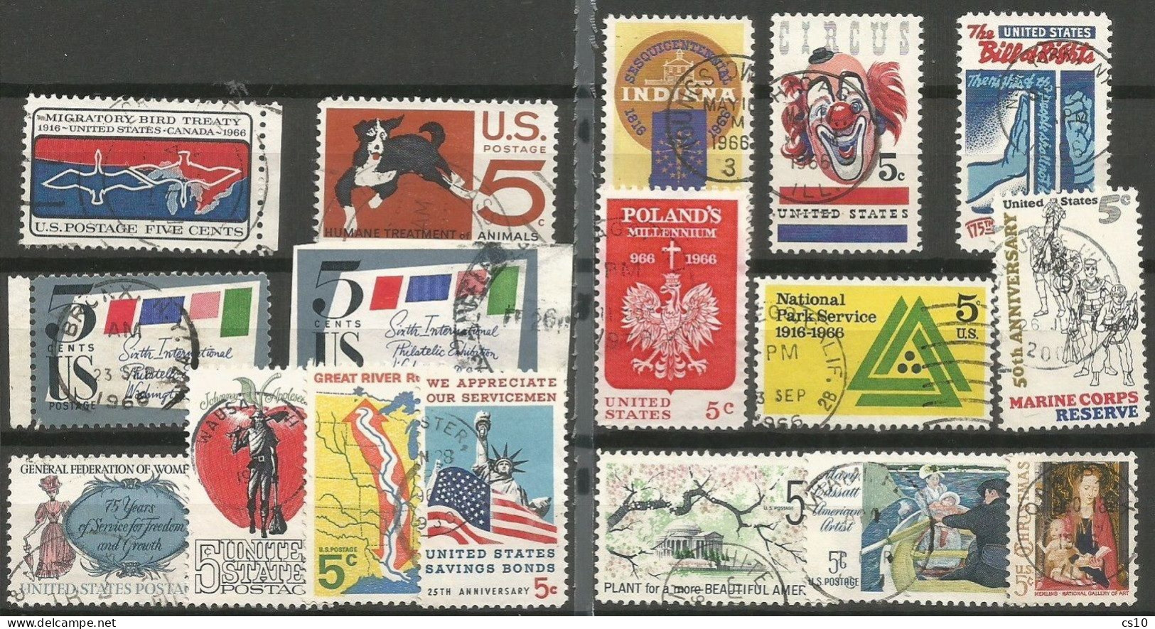 USA Top Quality Commemoratives Complete Yearset 1966 In 17 VFU Pcs (circular PMK) - Années Complètes