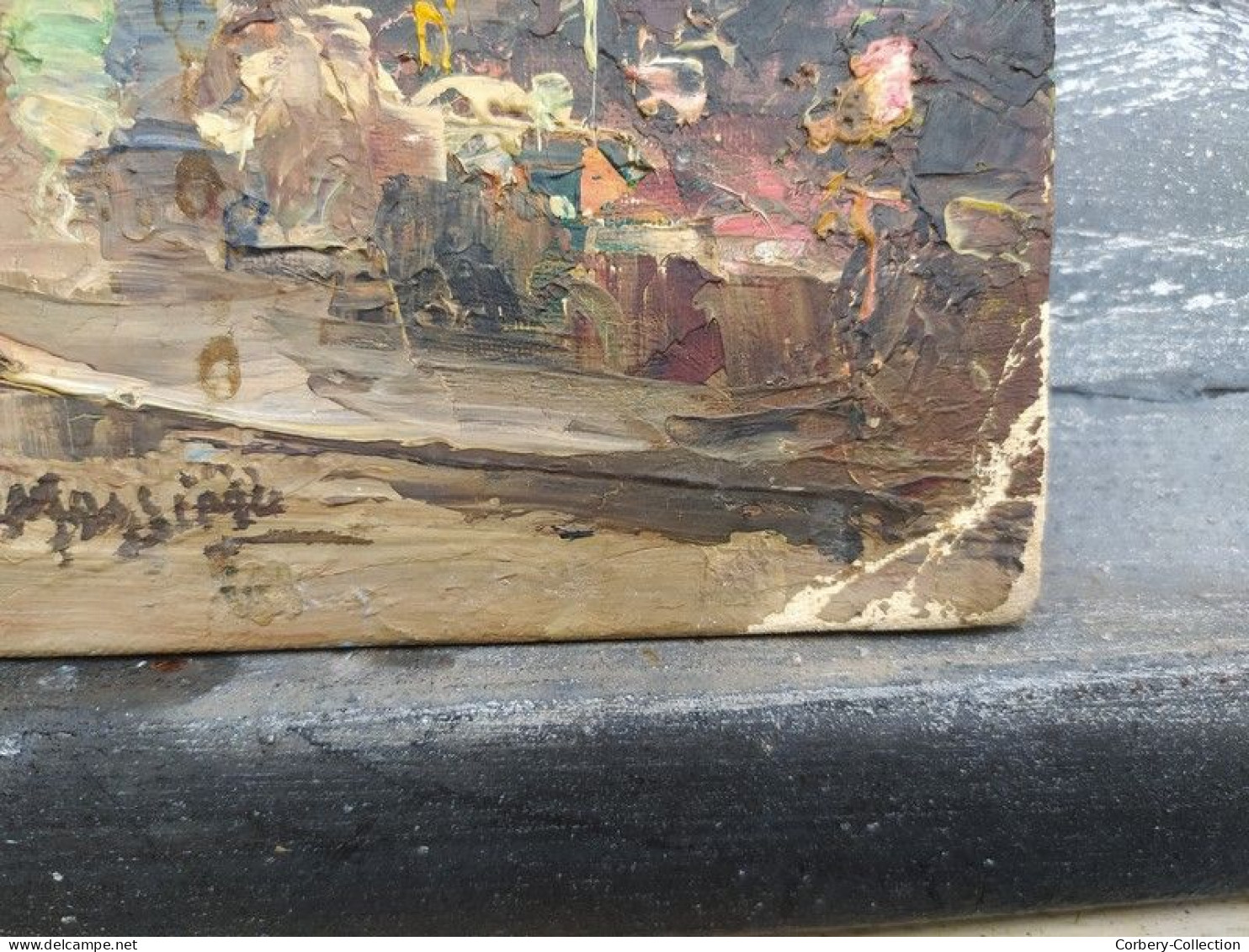 Ancien Tableau Paysage Port Méditerranéen Signé Peintre à identifier