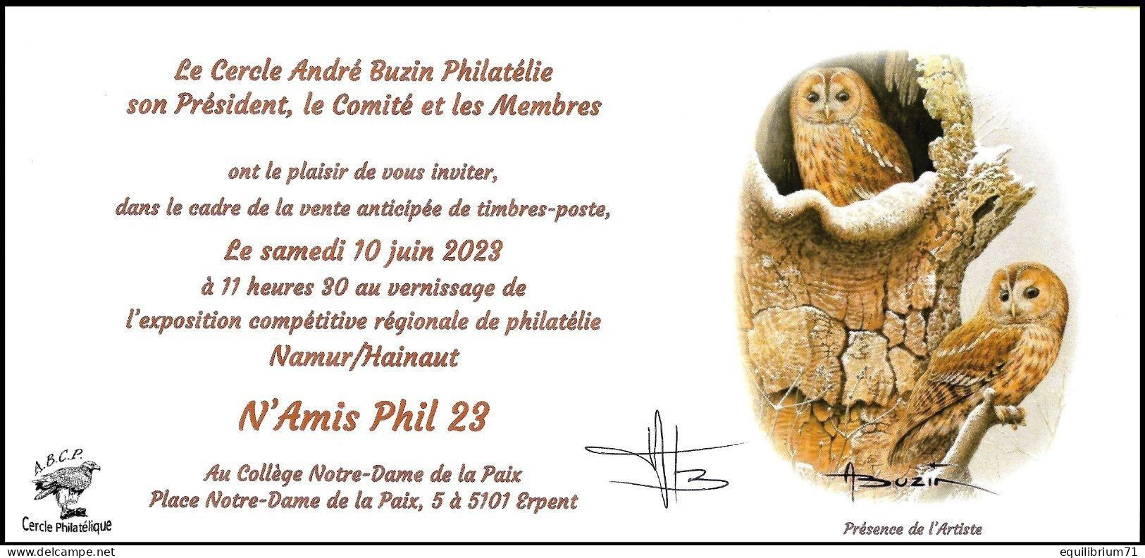 DUOSTAMP/MYSTAMP° - Invitation/Uitnodiging - Chouette Hulotte/Bosuil - Erpent 2023 - SIGNÉ/GETEKEND - BUZIN - Lettres & Documents