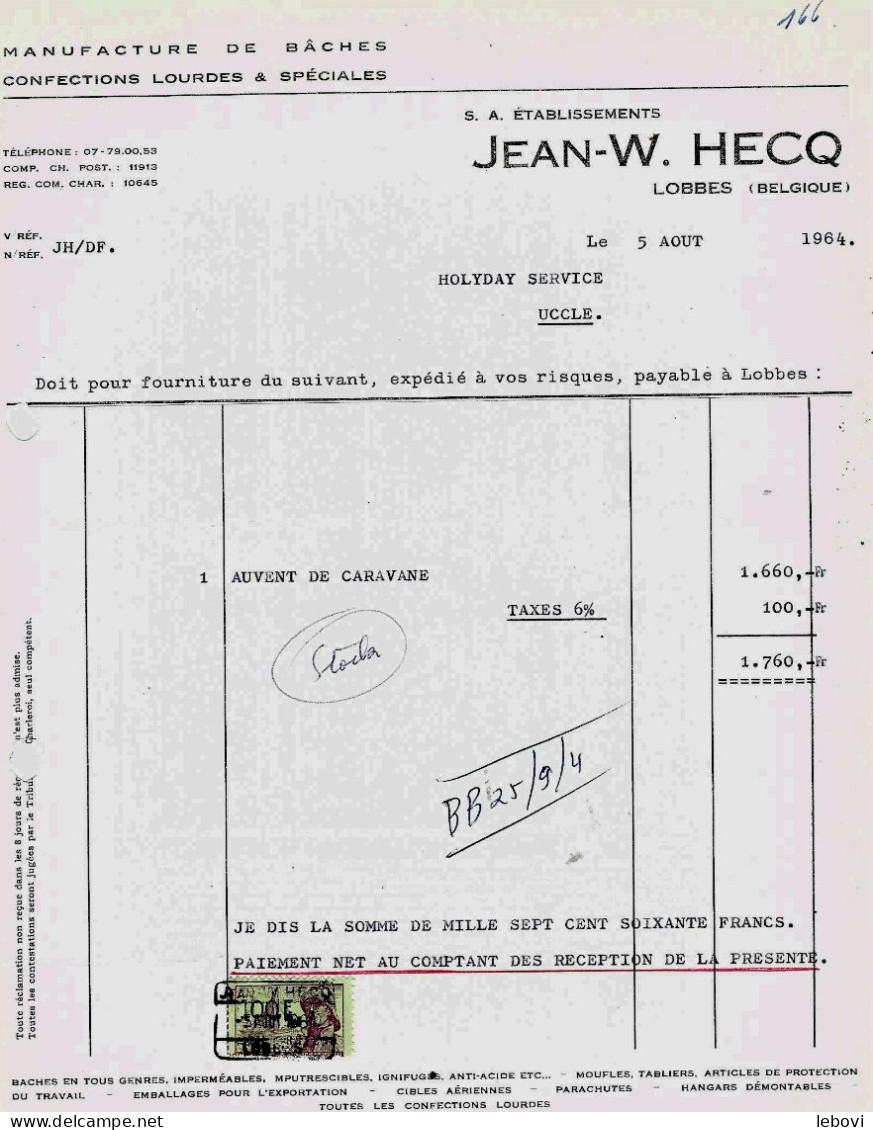 LOBBES – Ets  JEAN – W. HECQ – Facture (1964) - 1950 - ...