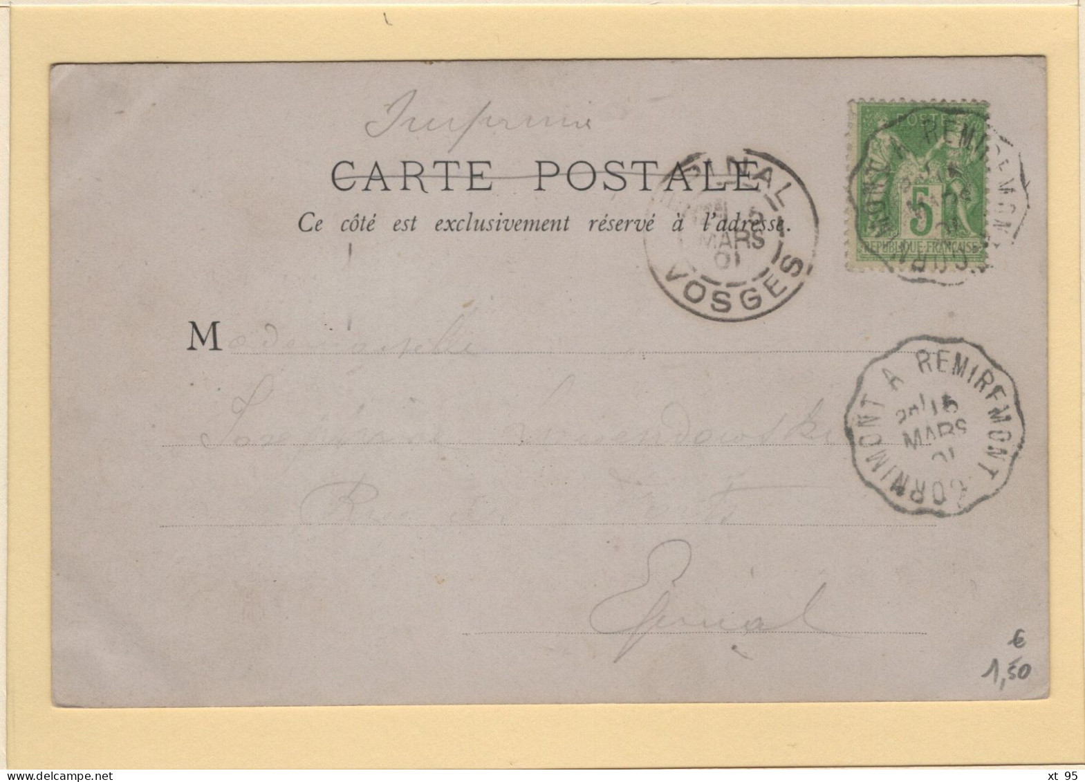 Convoyeur Cornimont A Remiremont - 1901 - Railway Post