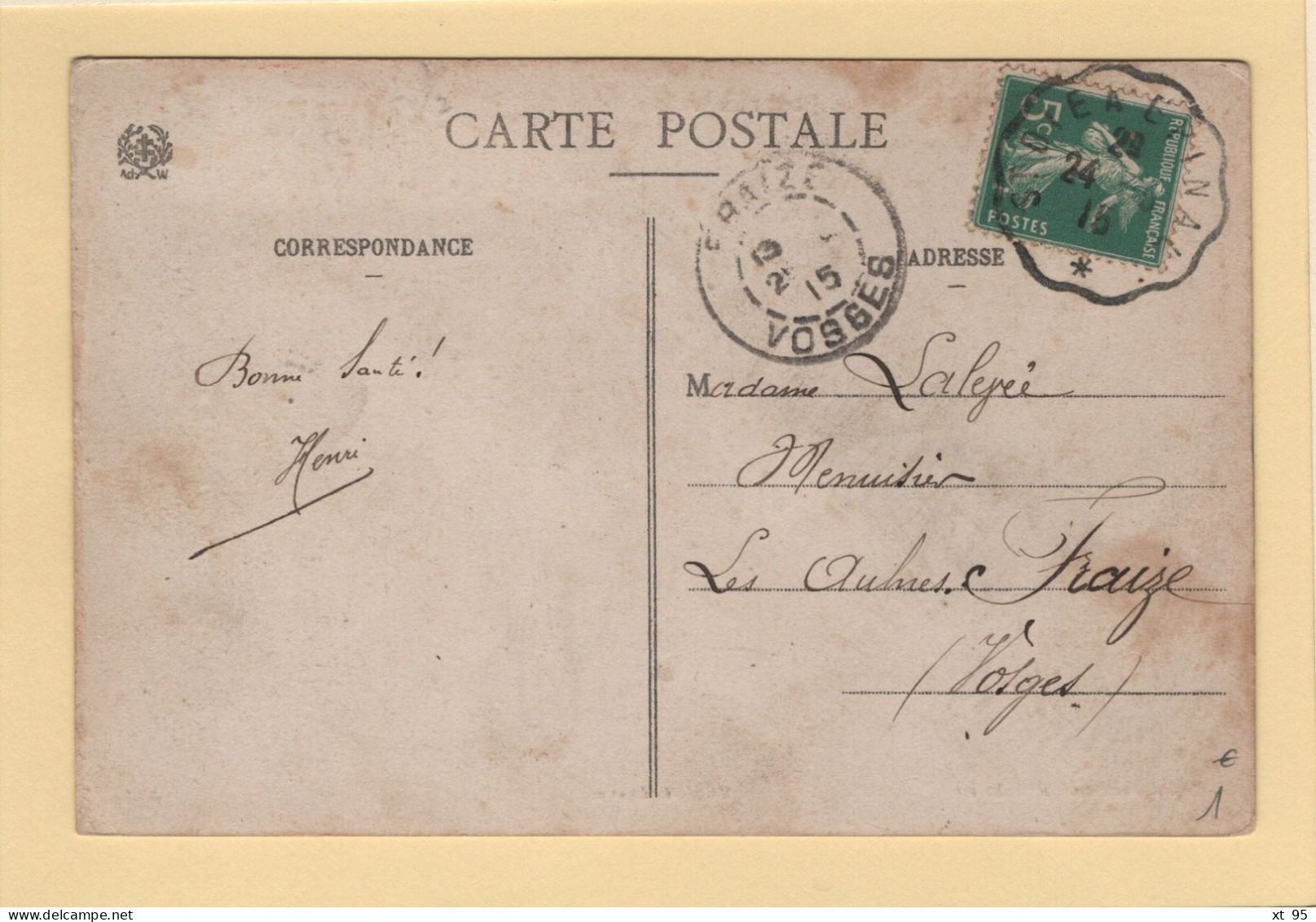 Convoyeur St Die A Epinal - 1915 - Posta Ferroviaria