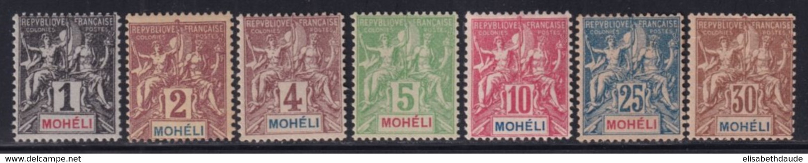 MOHELI - TYPE GROUPE  YVERT N°1/5 +7/8 * MLH (5 ET 7 SANS GOMME - 8 INFIME COUPURE) - COTE 2022 = 62 EUROS - Neufs