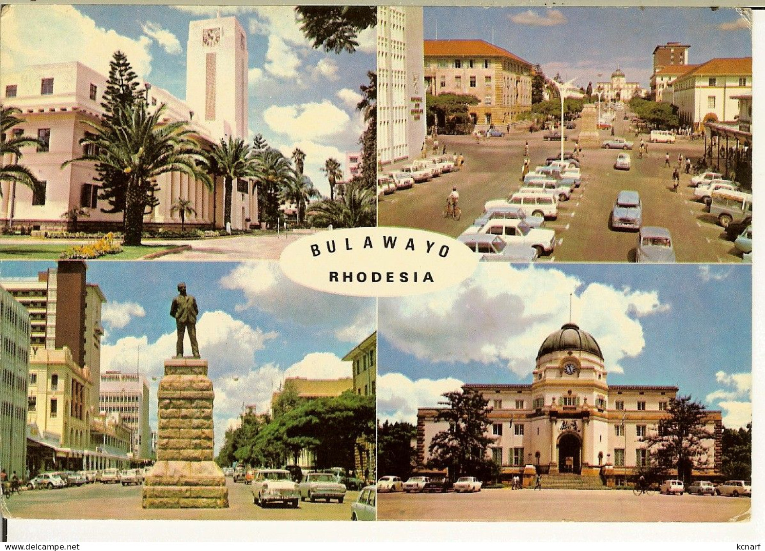 CP De BULAWAYO ( RHODESIA ) City Hall , Top R 8th Avenue , Bottom Statue , Main Street ... - Simbabwe