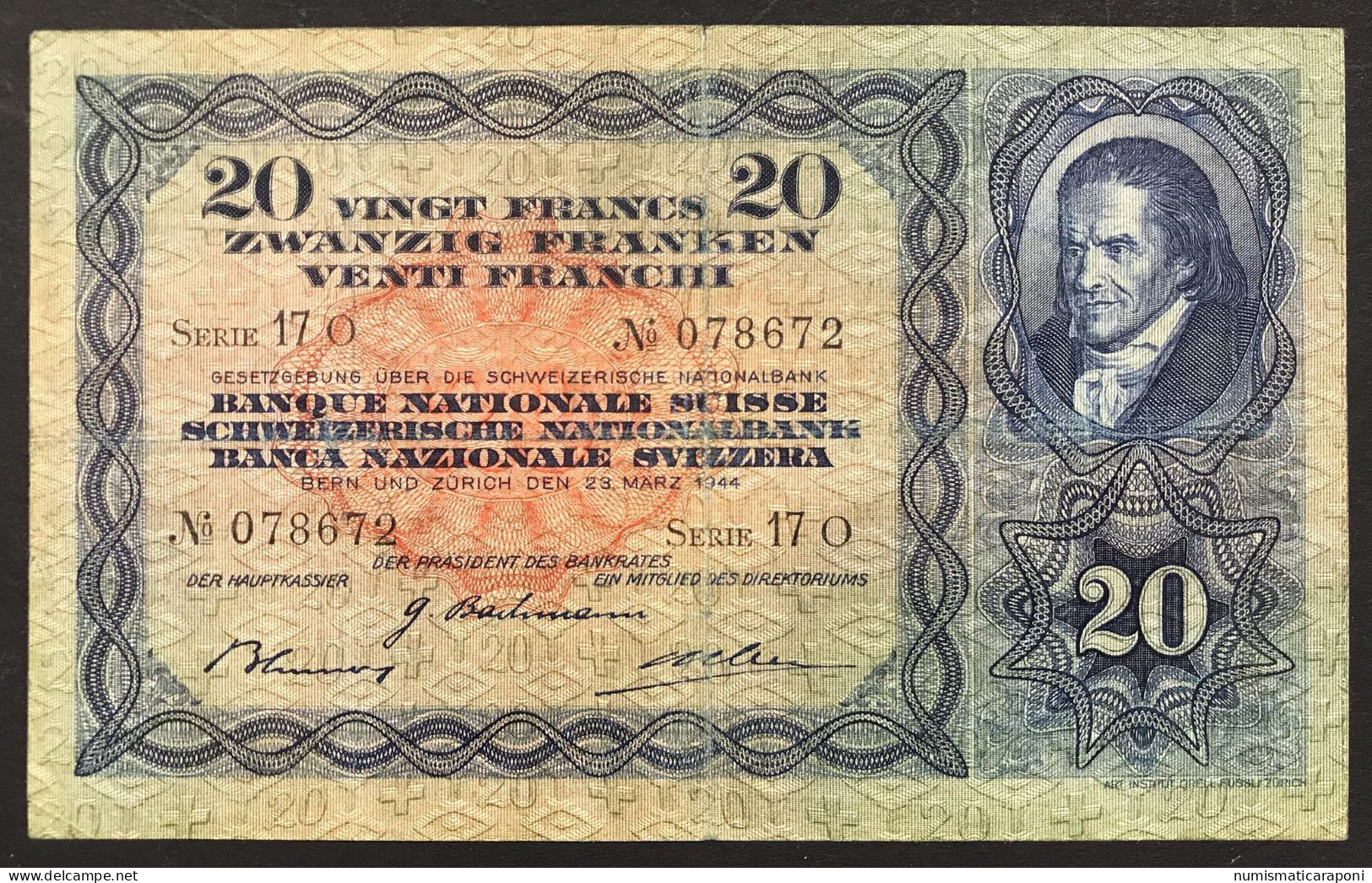 Svizzera Suisse Switzerland 20 Francs Franken Franchi 1944 LOTTO 1120 - Switzerland