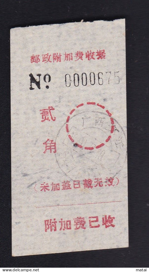 CHINA CHINE  GUANGXI  Receipt ADDED CHARGE LABEL (ACL)  0.20 YUAN VARIETY - Altri & Non Classificati