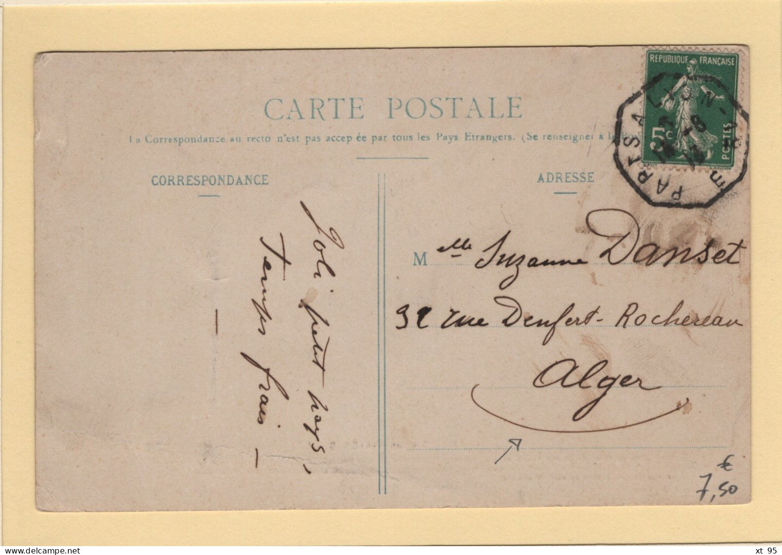 Ambulant De Jour - Paris A Lyon 1° E - 1913 - Poste Ferroviaire