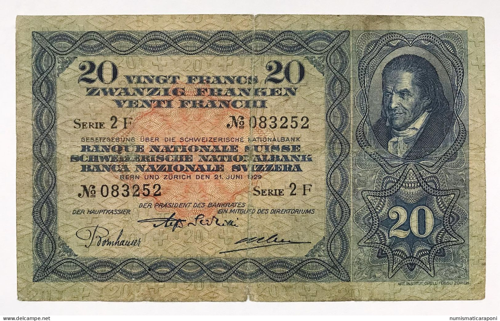 Svizzera Suisse Switzerland 20 Francs Franken Franchi 1929 LOTTO 1165 - Switzerland