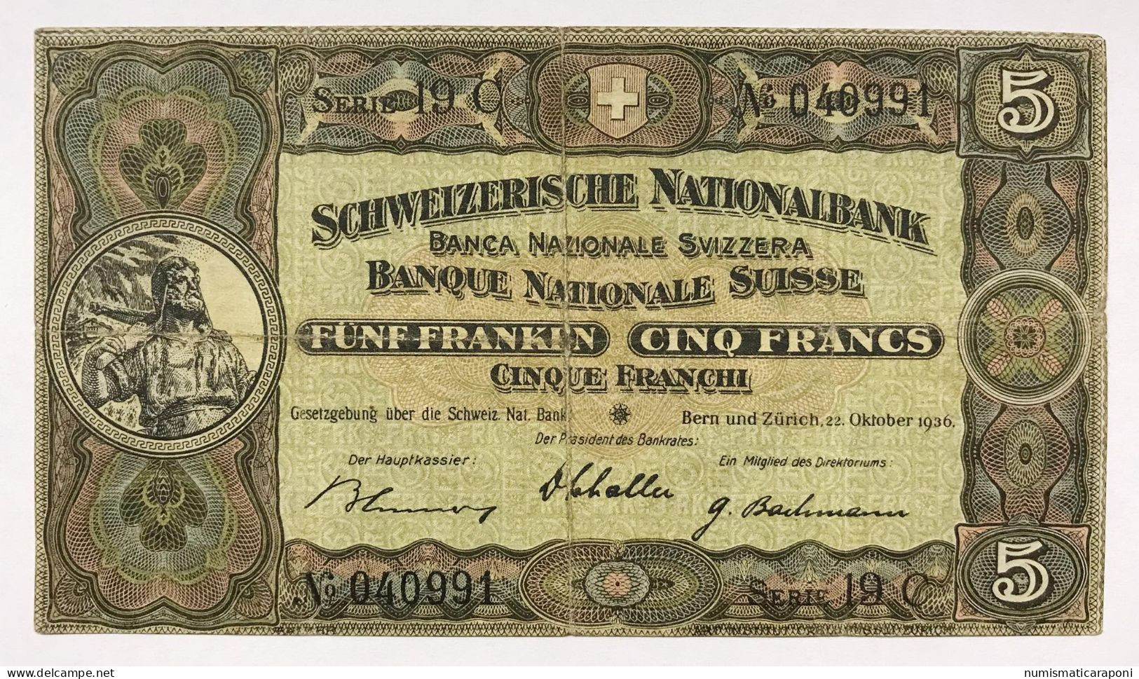 Svizzera Suisse Switzerland 5 Francs Franken Franchi 1936 LOTTO 1657 - Suisse