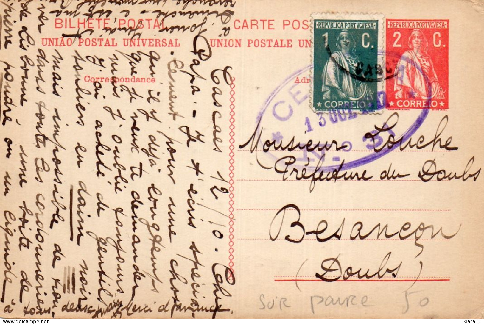 FRANCHISE MILITAIRE - PORTUGAL - CASCAES - CENSURE N°31 - Storia Postale