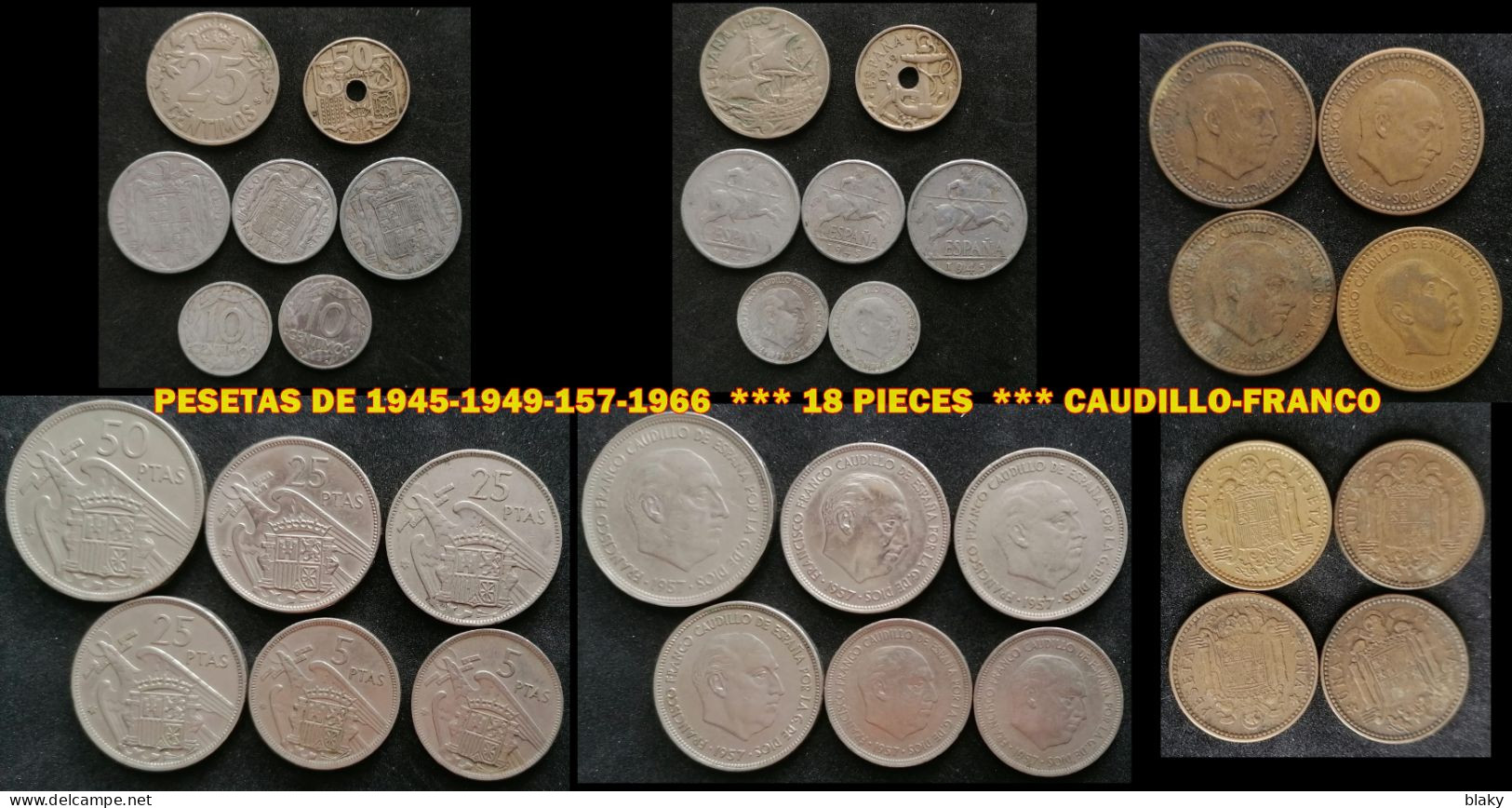 PESETAS DE 1945-1949-1957-1966   18 PIECES   CAUDILLO-FRANCO - Altri & Non Classificati