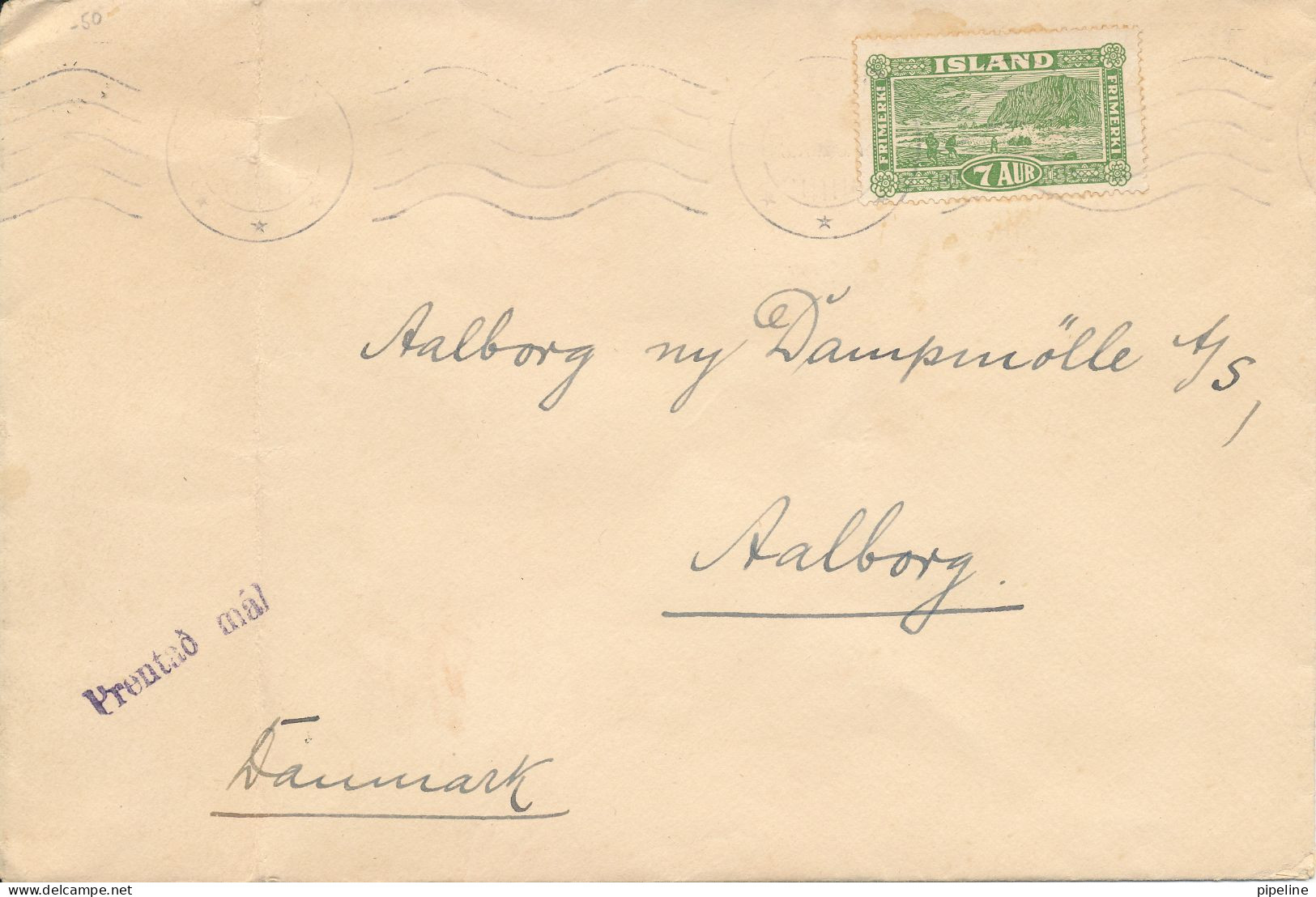 Iceland Cover Sent To Denmark 1926 ?? Single Franked  The Cover Is Bended In The Left Side - Covers & Documents