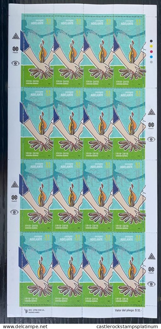 P) 2010 ARGENTINA, 200TH ANNIVERSARY WORLD GUIDISM, SCOUTING, FULL SHEET, COLOR PALETTE, MNH - Other & Unclassified