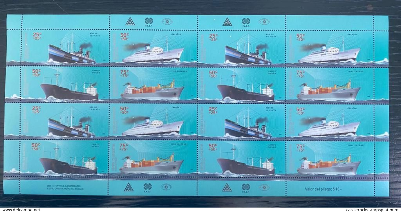 P) 2005 ARGENTINA, MARITIME TRANSPORT, FULL SHEET, COLOR PALETTE, MNH - Altri & Non Classificati