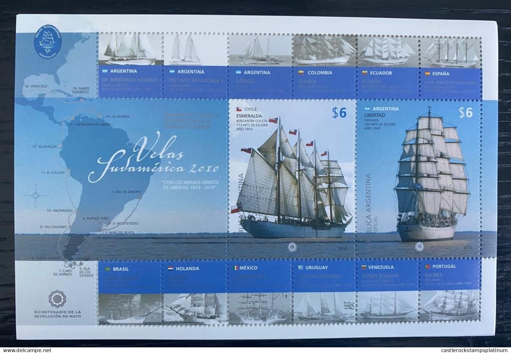 P) 2010 ARGENTINA, SOUTH AMERICAN SAILS, BICENTENARY REVOLUTION OF MAY, SOUVENIR SHEET, MNH - Autres & Non Classés