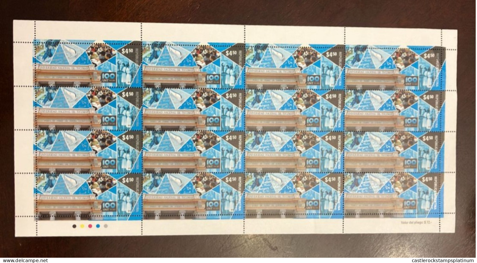 P) 2014 ARGENTINA, 100TH ANNIVERSARY NATIONAL UNIVERSITY OF TUCUMÁN, FULL SHEET, COLOR PALETTE, MNH - Other & Unclassified