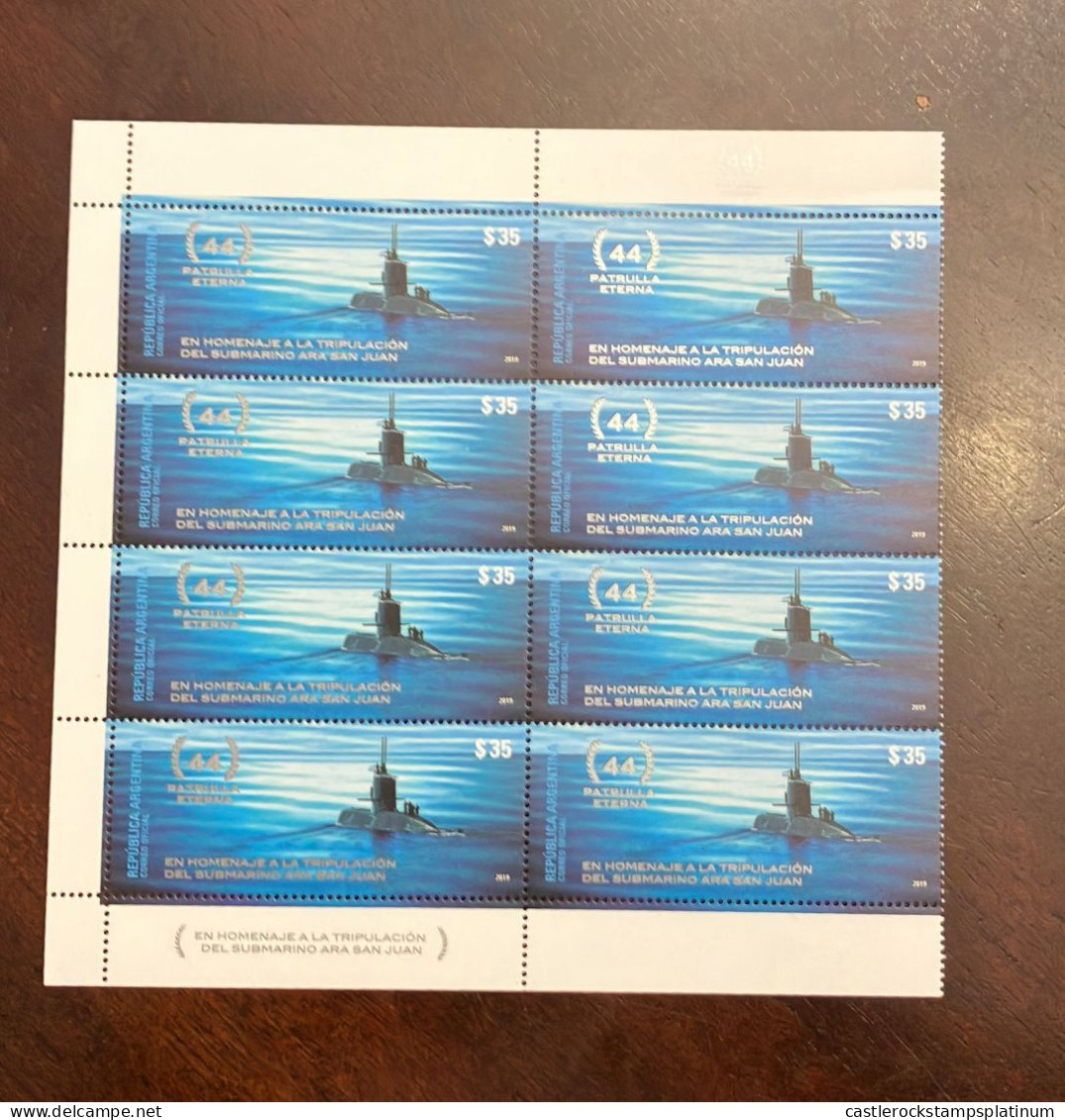 P) 2019 ARGENTINA, MEMORIAL VICTIMS OF THE ARA SAN JUAN DISASTER, ETERNAL PATROL, BLOCK OF 8, MNH - Other & Unclassified