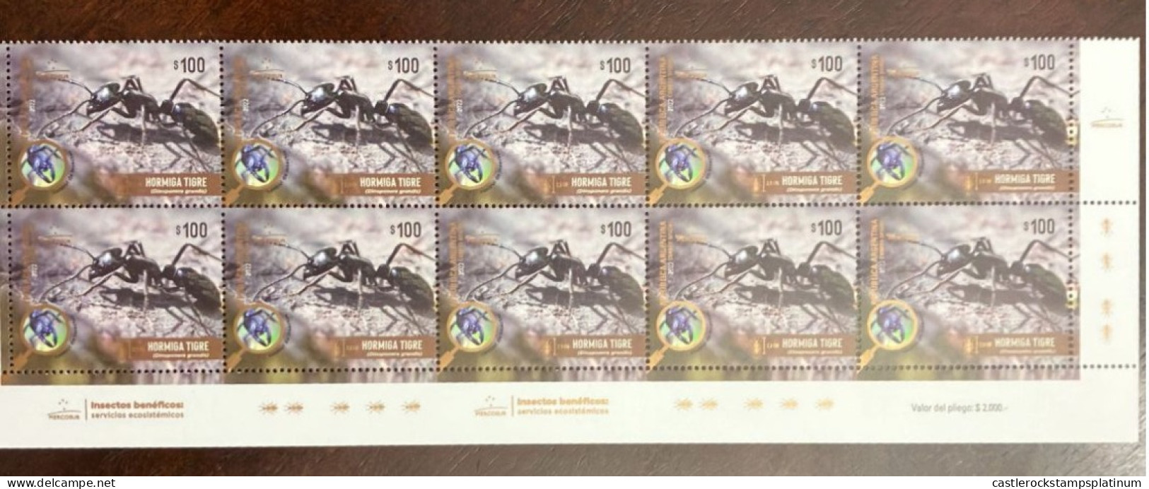 P) 2022 ARGENTINA, MERCOSUR ISSUE, BENEFICIAL INSECTS, TIGER ANT, BLOCK OF 10, MNH - Other & Unclassified