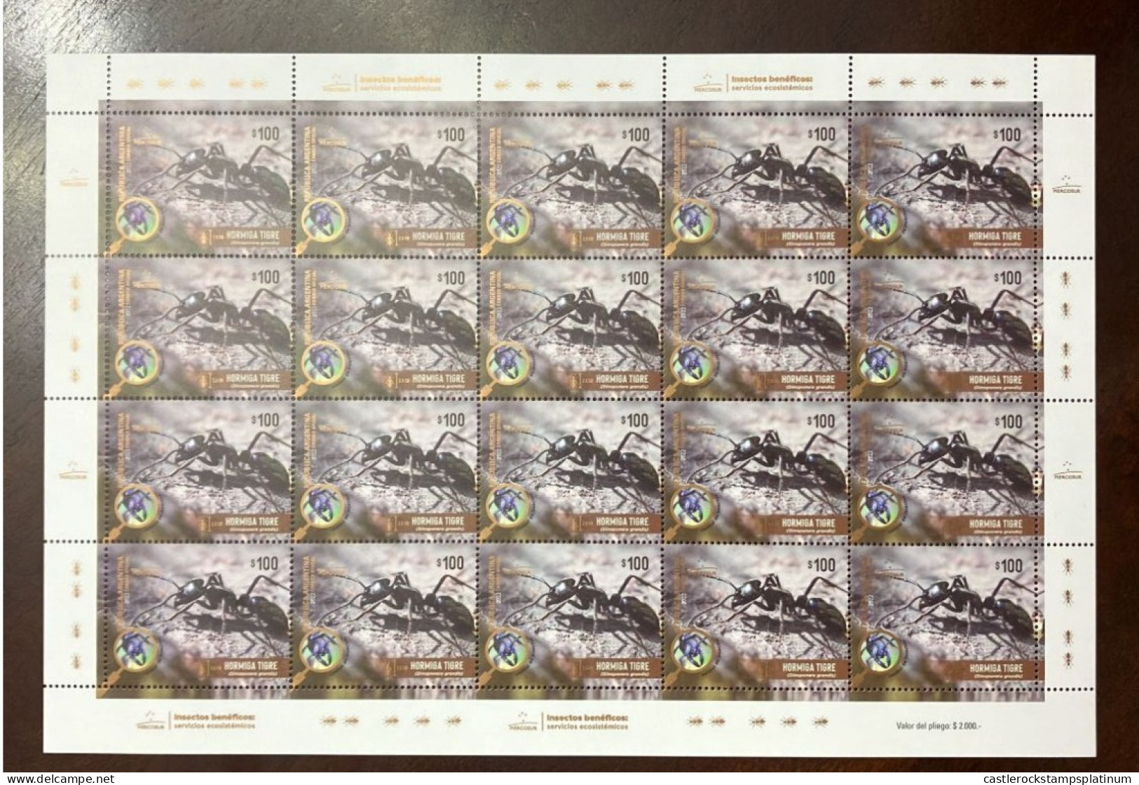 P) 2022 ARGENTINA, MERCOSUR ISSUE, BENEFICIAL INSECTS, TIGER ANT, FULL SHEET, MNH - Autres & Non Classés