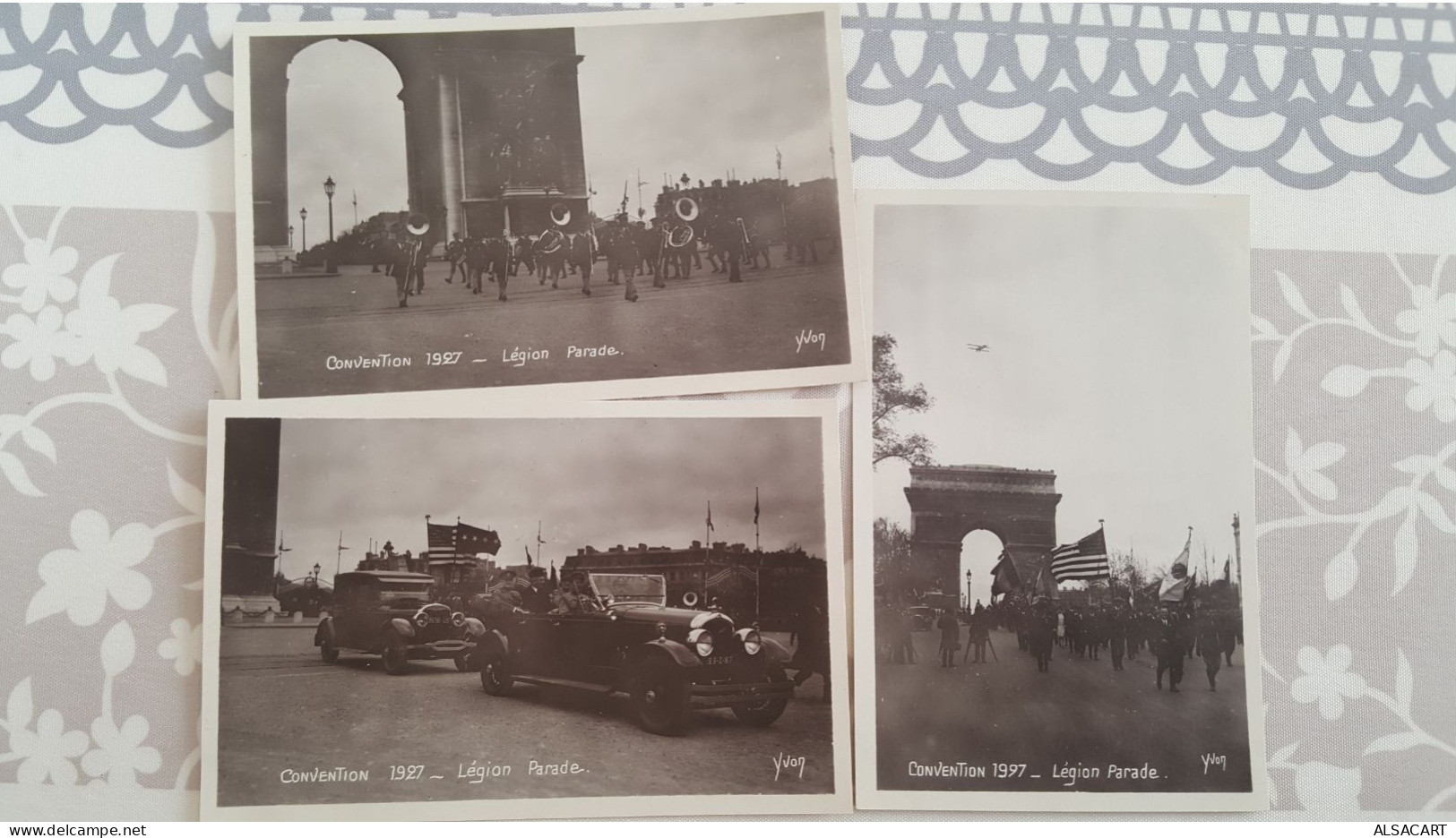 Serie De 8 Cartes Photo De La Convention 1927 , Légion Parade , Voiture Avec Pershing Et Foch - Loten, Series, Verzamelingen
