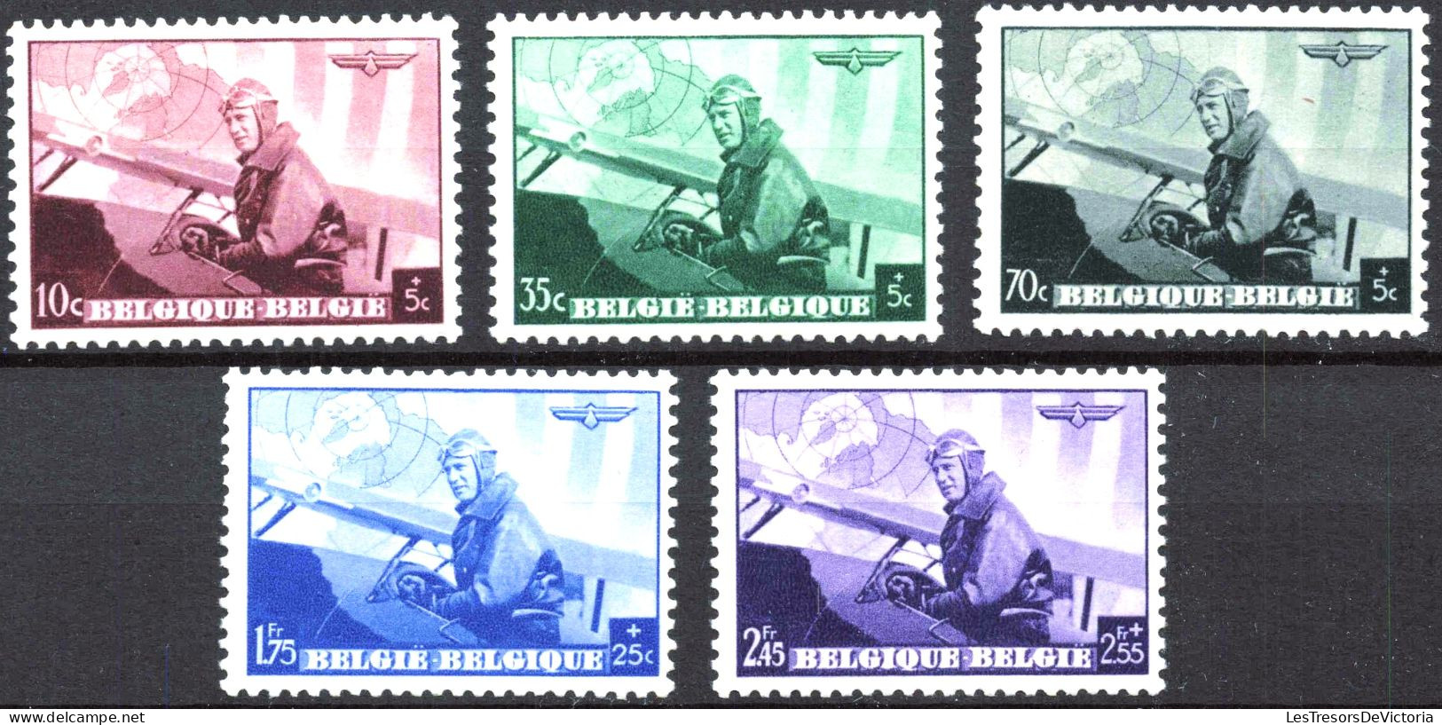 Timbre - Belgique - COB466/70**MNH - Roi Léopold III Aviateur - Cote 23 - 1934-1935 Léopold III