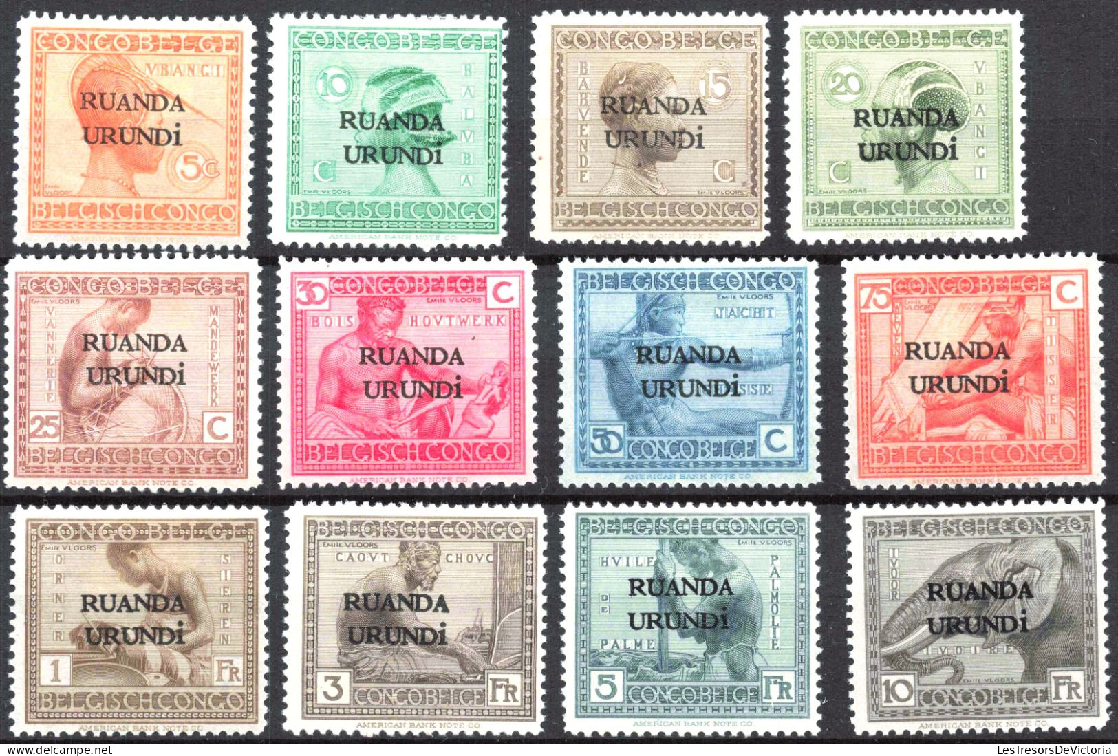 Timbre - Ruanda Urundi - COB 50/61* - 1924 - Timbre Congo Belge Surchargés Ruanda Urundi - Cote 45 - Neufs