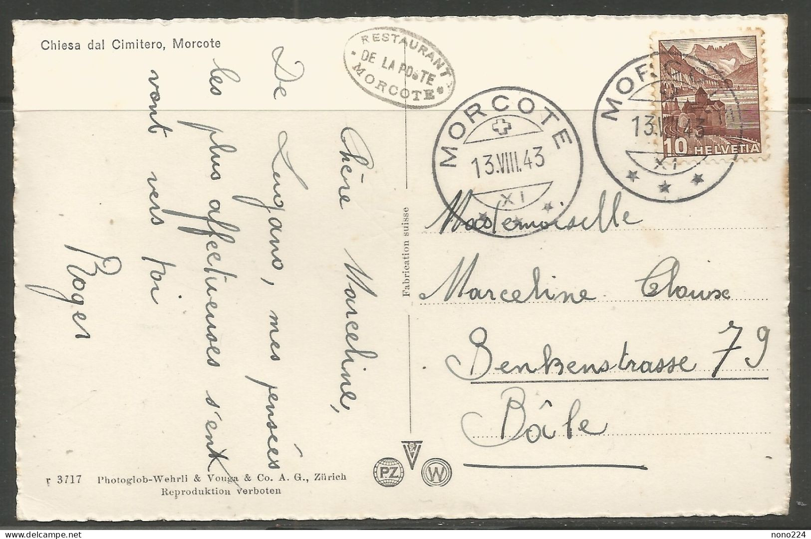 Carte P De 1943 ( Chiesa Dal Cimitero / Morcote ) - Morcote