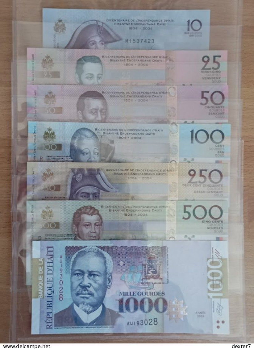 Haiti COMPLETE SET 10 25 50 100 250 500 1000 Gourdes 2004-2014 UNC - Haiti