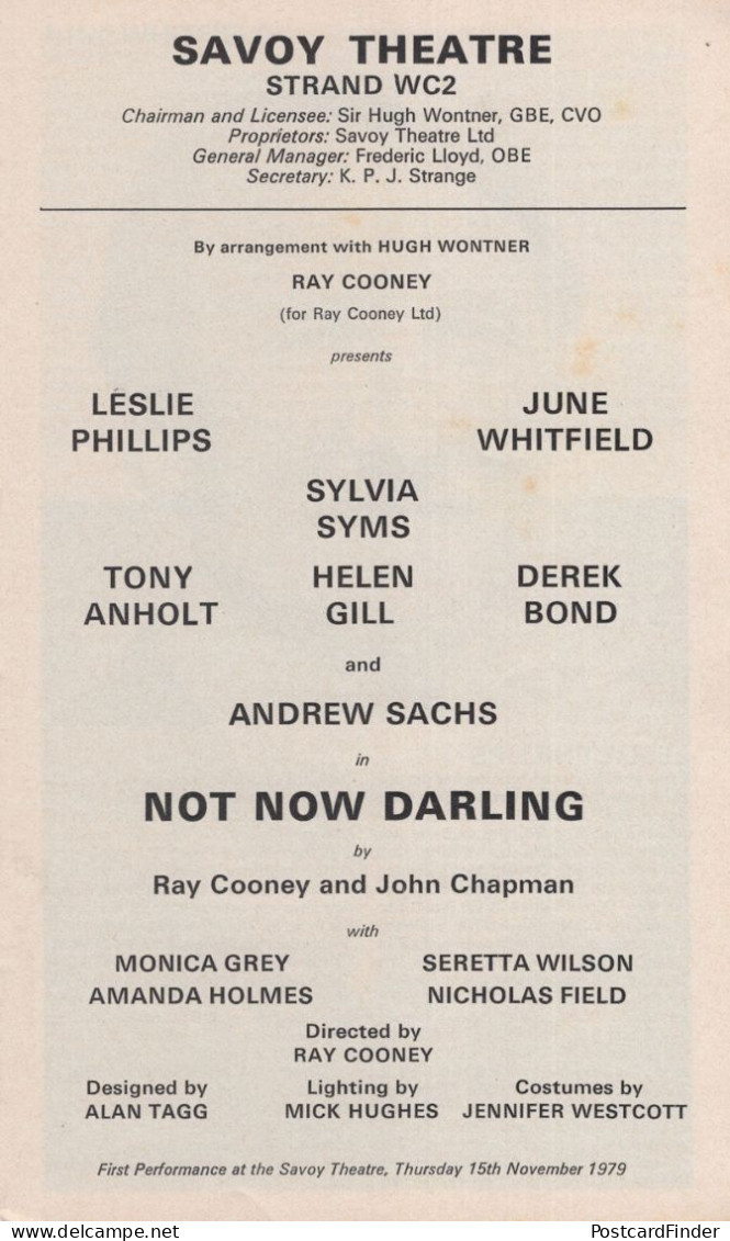 Not Now Darling Opening Night Andrew Sachs Of Fawlty Towers Theatre Programme TPHB - Actors & Comedians