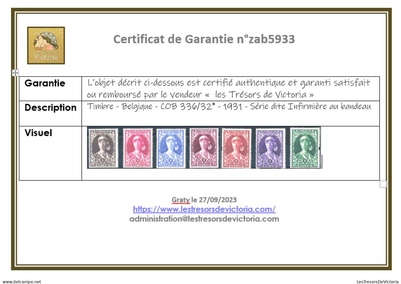 Timbre - Belgique - COB 336/32* - 1931 - Série Dite Infirmière Au Bandeau - Cote 82,50 - Unused Stamps