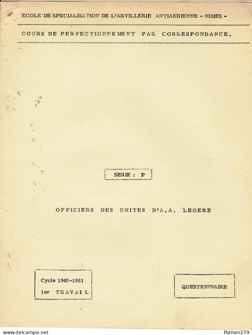 Cour De Perfectionnement Par Correspondance Pour Officier Des Unités D'artillerie Anti-aériennes Légère- ESAA Nimes 1960 - Andere & Zonder Classificatie