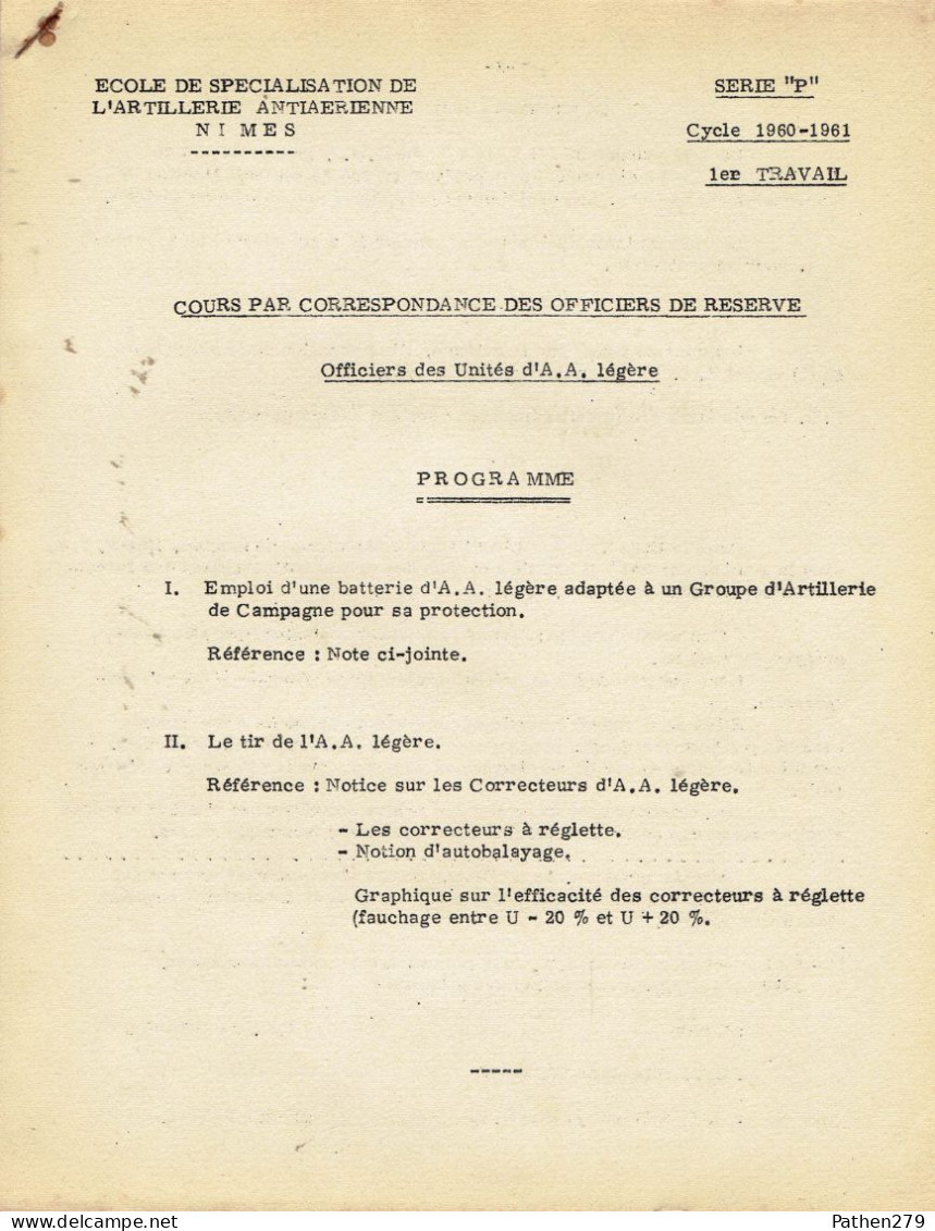 Cour de perfectionnement par correspondance pour officier des unités d'artillerie anti-aériennes légère- ESAA Nimes 1960
