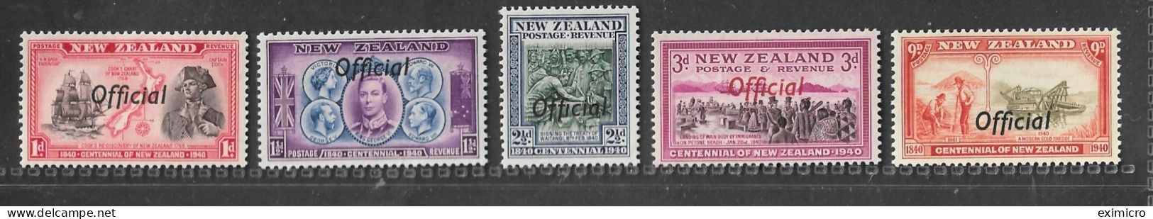 NEW ZEALAND 1940 CENTENNIALS OFFICIALS SG O142, O143, O145, O146, O150 UNMOUNTED MINT Cat £40 - Service
