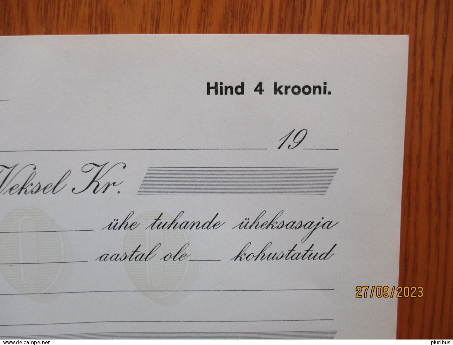 Unc 1930-s ESTONIA BILL OF EXCHANGE 2000 Kr , PRICE 4 Kr - Estonie