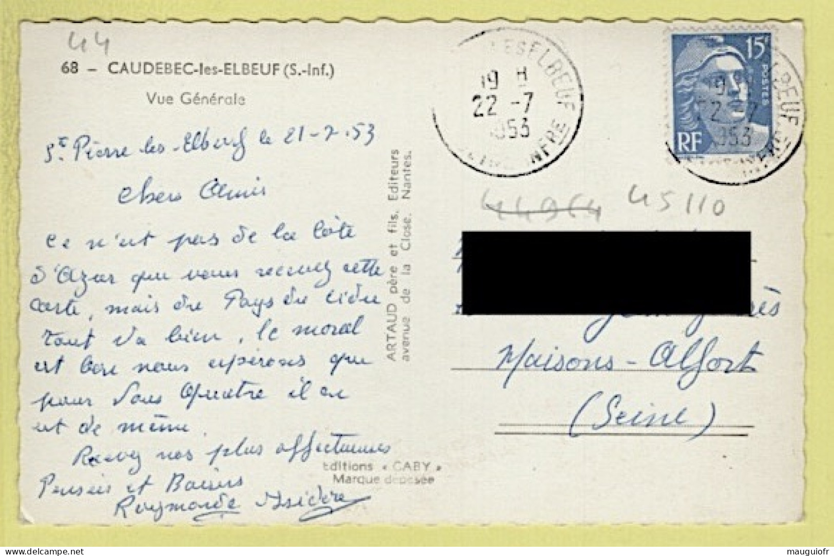 76 SEINE MARITIME / CAUDEBEC-LÈS-ELBEUFS / VUE GENERALE / 1953 - Caudebec-lès-Elbeuf