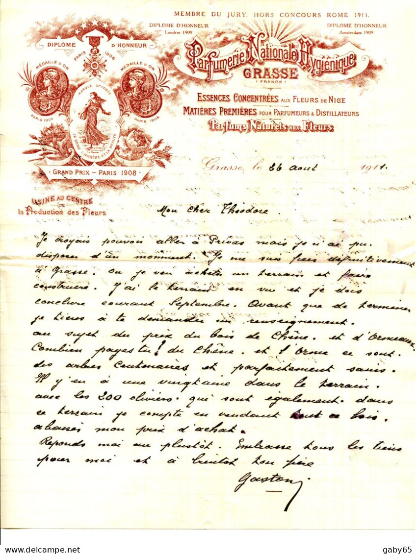 FACTURE.06.GRASSE.PARFUMERIE NATIONALE HYGIENIQUE.ESSENCES CONCENTRÉES POUR PARFUMEURS & DISTILLATEURS. - Drogisterij & Parfum