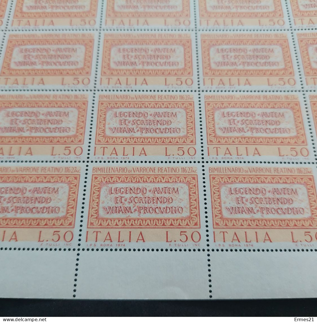 Francobolli 1974. Bimillenario Di Varrone Reatino.  Condizioni Eccellenti. Nuovo. Valore Lire 50×50pz. - Feuilles Complètes