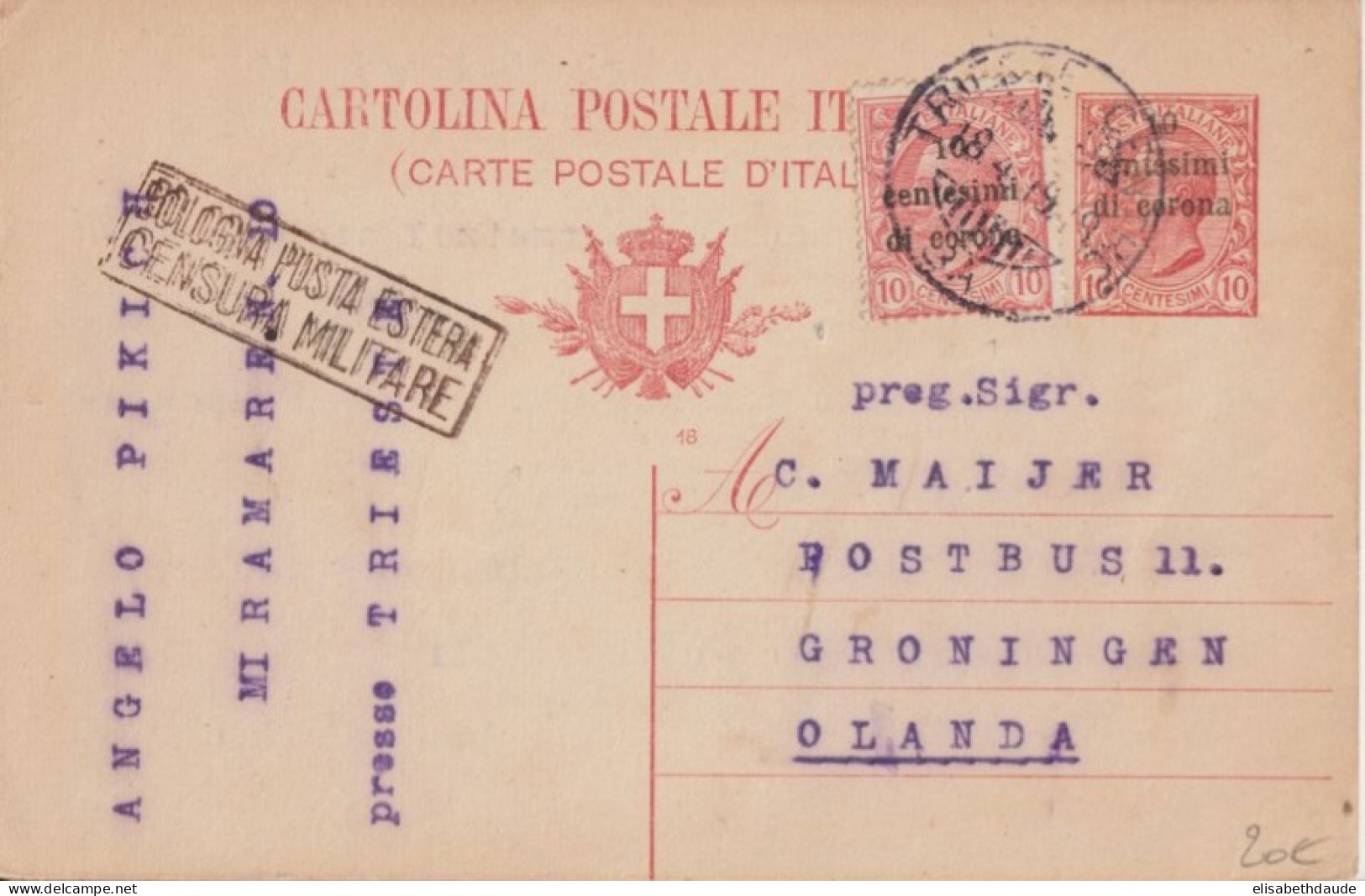 1919 - TRIESTE ! - CP ENTIER De TRIESTE Avec CENSURE => GRONINGEN (PAYS-BAS) ! - Trente & Trieste