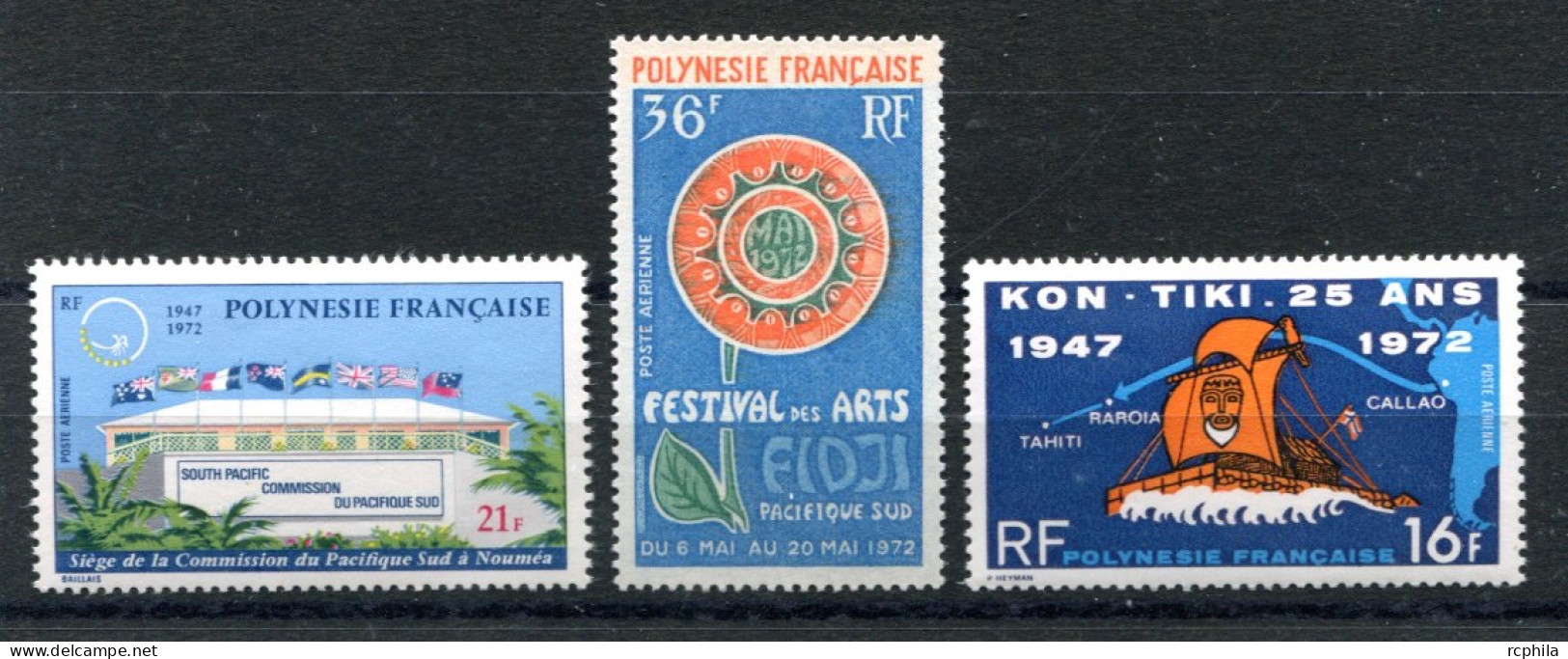 RC 25821 POLYNÉSIE COTE 44€ PA N° 62 / 64 COMMISSION ET ARTS DU PACIFIQUE SUD KON-TIKI NEUF ** MNH TB - Unused Stamps