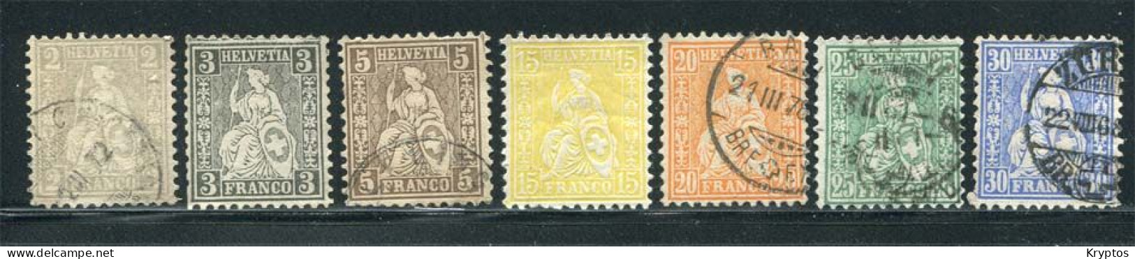 Switzerland 1862-78. Sitted HELVETIA - USED & UNUSED. A Selection Of 7 Stamps - Sonstige & Ohne Zuordnung