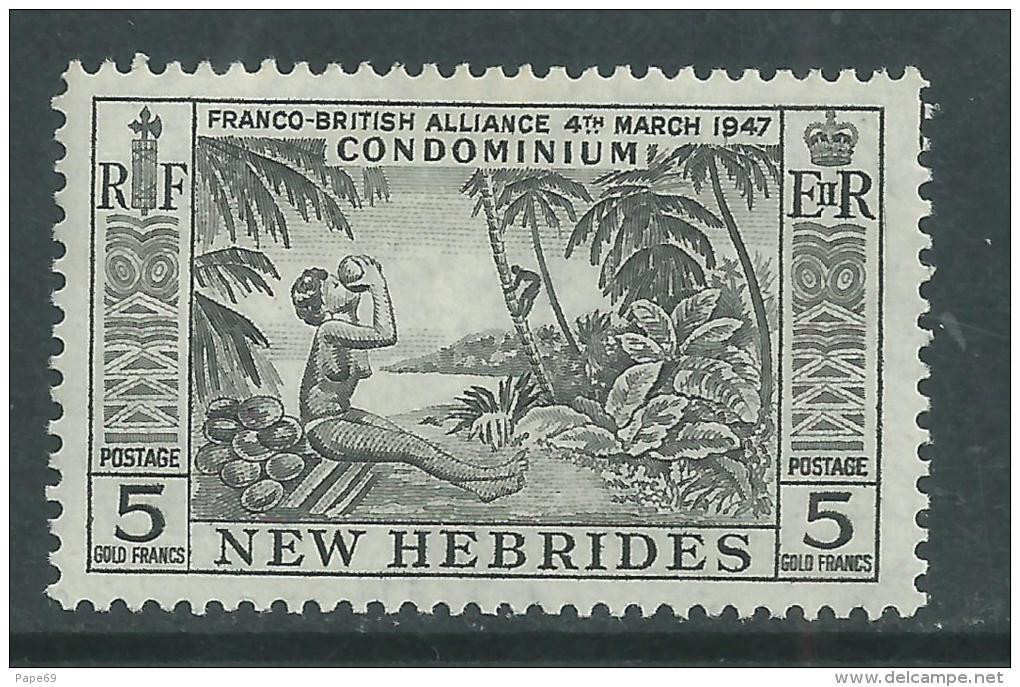 Nouvelles Hébrides N° 196  XX  Série Courante : 5 F. Noir  Légende Anglaise,sans Charnière, TB - Nuevos