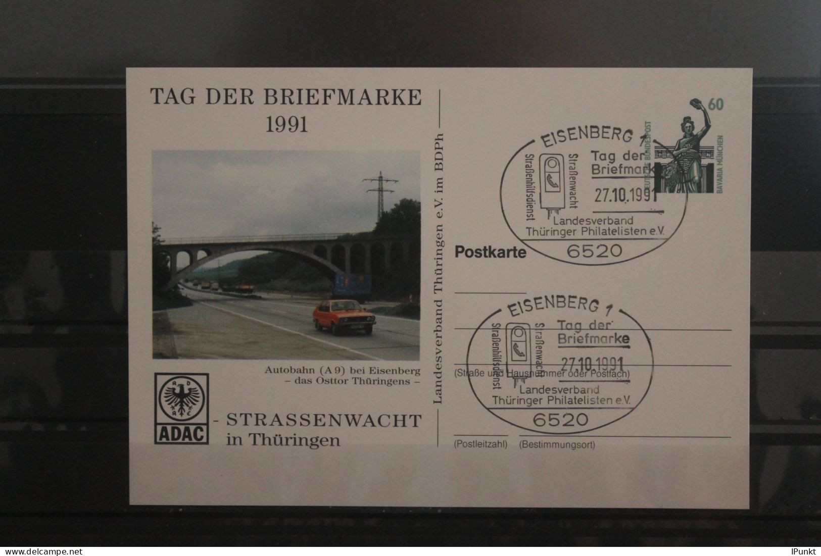 Deutschland 1991;Ganzsache Tag Der Briefmarke:ADAC In Thüringen:Eisenberg; SST - Cartoline Private - Usati