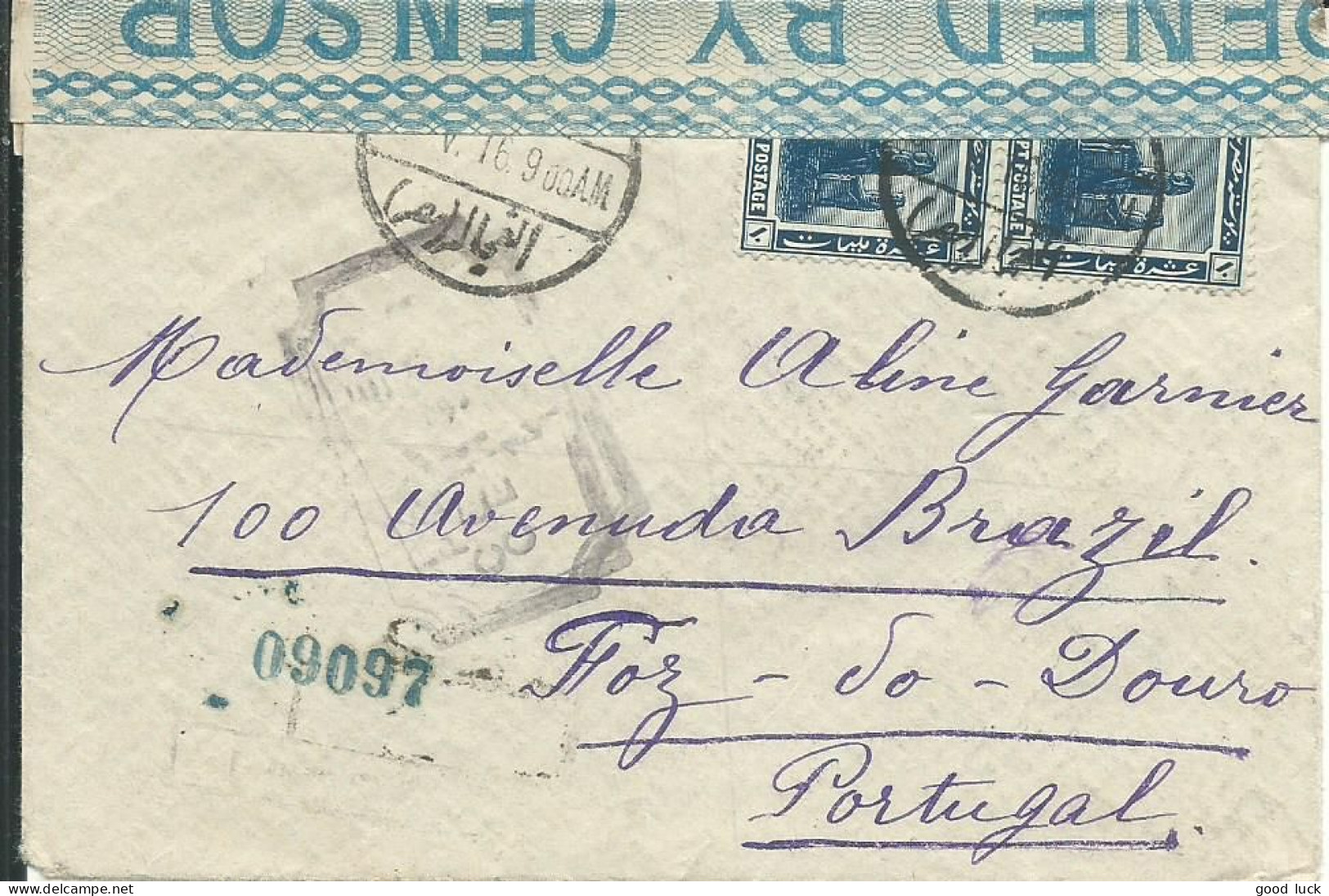 EGYPTE LETTRE CENSURE LE CAIRE POUR FOZ DO DOURO ( PORTUGAL ) DE 1916 LETTRE COVER - 1915-1921 Protectorat Britannique