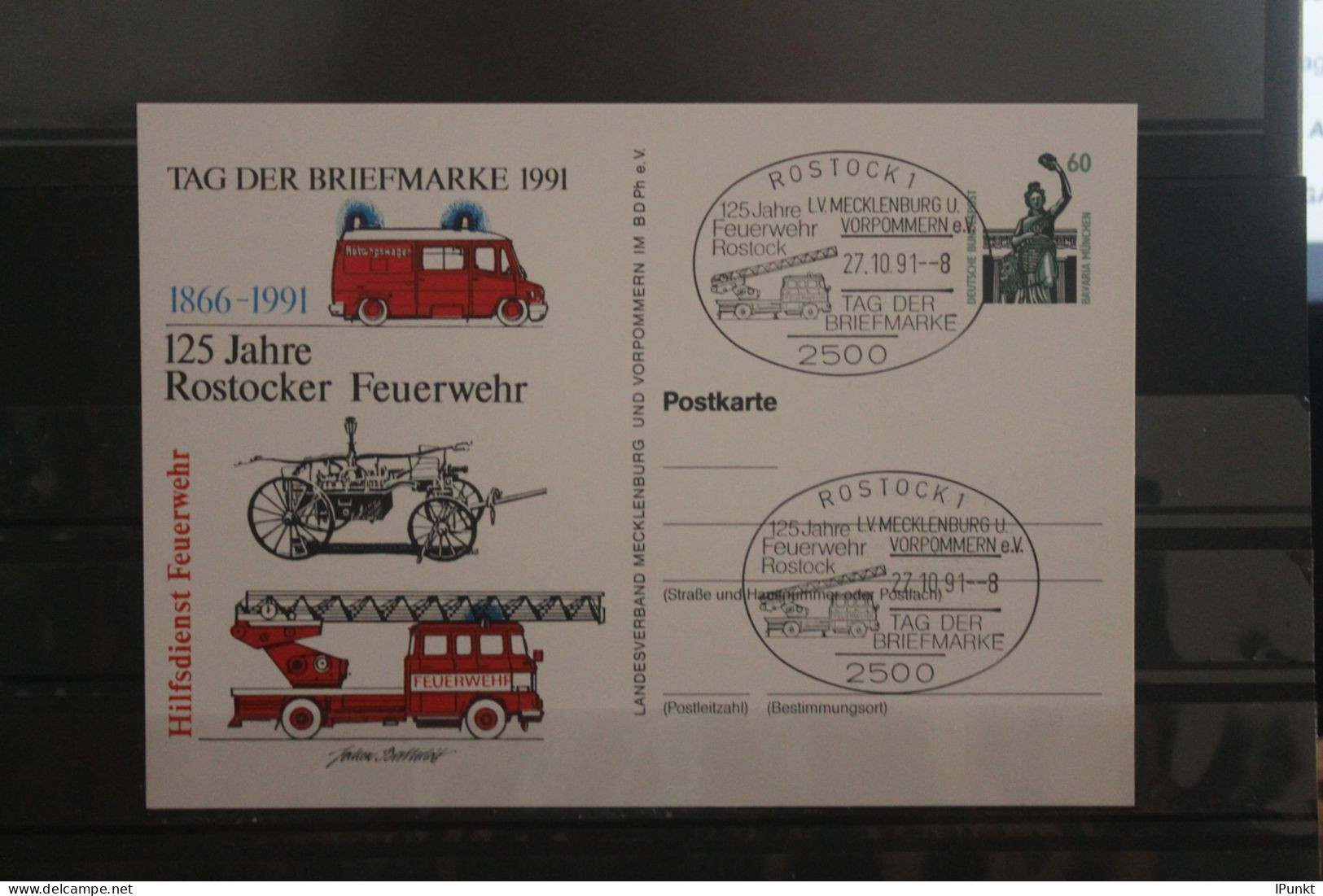 Deutschland 1991;Ganzsache Tag Der Briefmarke: 125 Jahre Rostocker Feuerwehr; SST - Cartes Postales Privées - Oblitérées