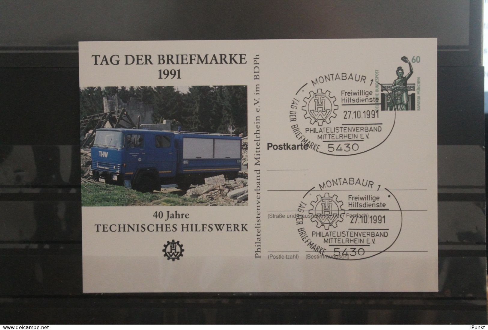 Deutschland 1991;Ganzsache Tag Der Briefmarke: THW Montabaur; SST - Privé Postkaarten - Gebruikt