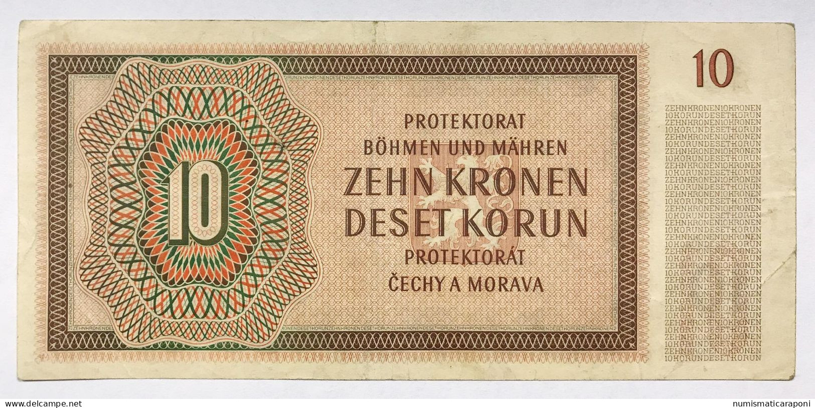 Ceskoslovenska CECOSLOVACCHIA  Czechoslovakia 10 KORUN 1942 Pick#8 Lotto 1690 - Repubblica Ceca