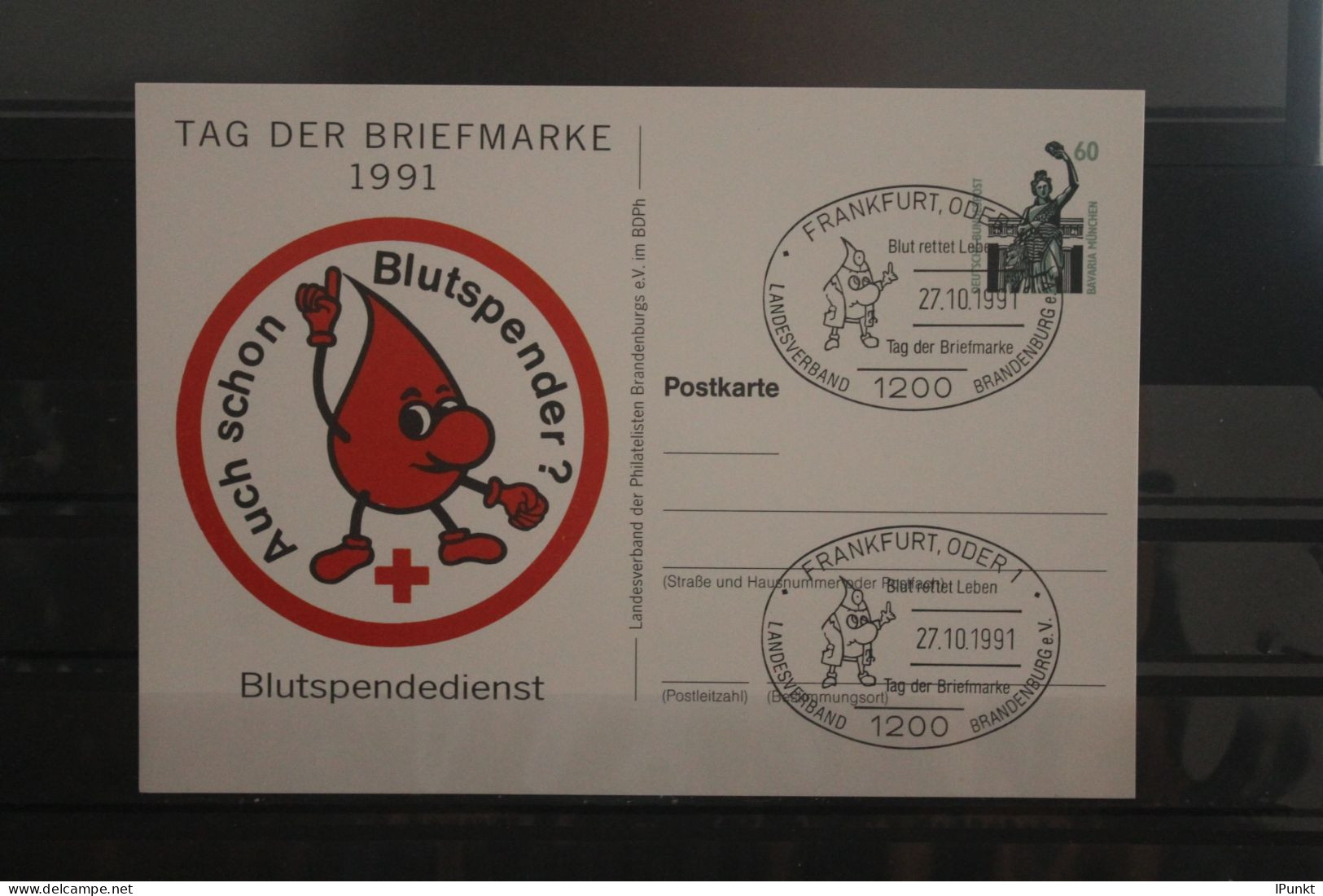 Deutschland 1991;Ganzsache Tag Der Briefmarke: Blutspendedienst; SST Frankfurt/Oder - Postales Privados - Usados