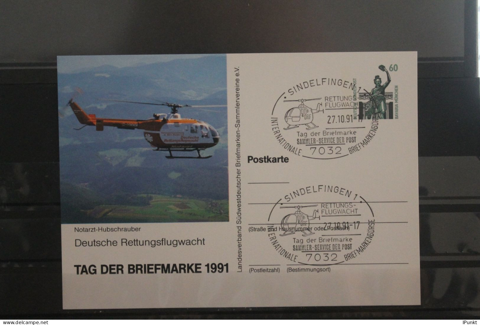 Deutschland 1991;Ganzsache Tag Der Briefmarke: Dt. Rettungsflugwacht:Hubschrauber;SST Sindelfingen - Postales Privados - Usados
