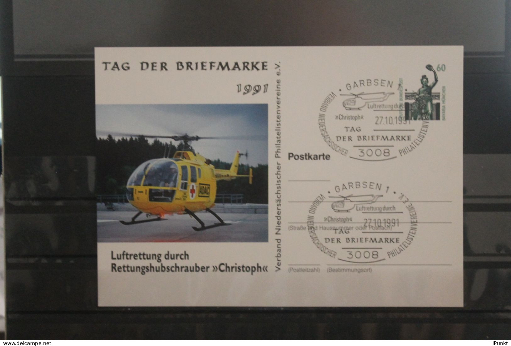 Deutschland 1991;Ganzsache Tag Der Briefmarke:  Rettungshubschrauber Christoph; SST Garbsen - Cartes Postales Privées - Oblitérées