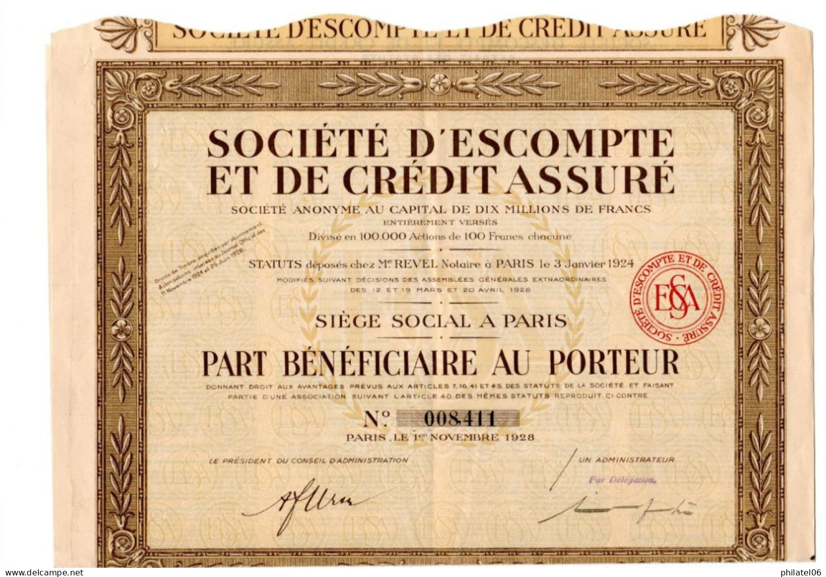 2 ACTIONS SOCIETE D'ESCOMPTE ET DE CREDIT ASSURE COMPLETES AVEC COUPONS  TB  1918 - Banque & Assurance